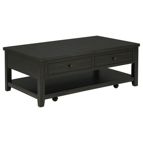 Payne 48" Lift-Top Coffee Table on Casters - Hidden Storage & Lower Shelf in Distressed Java – view 4