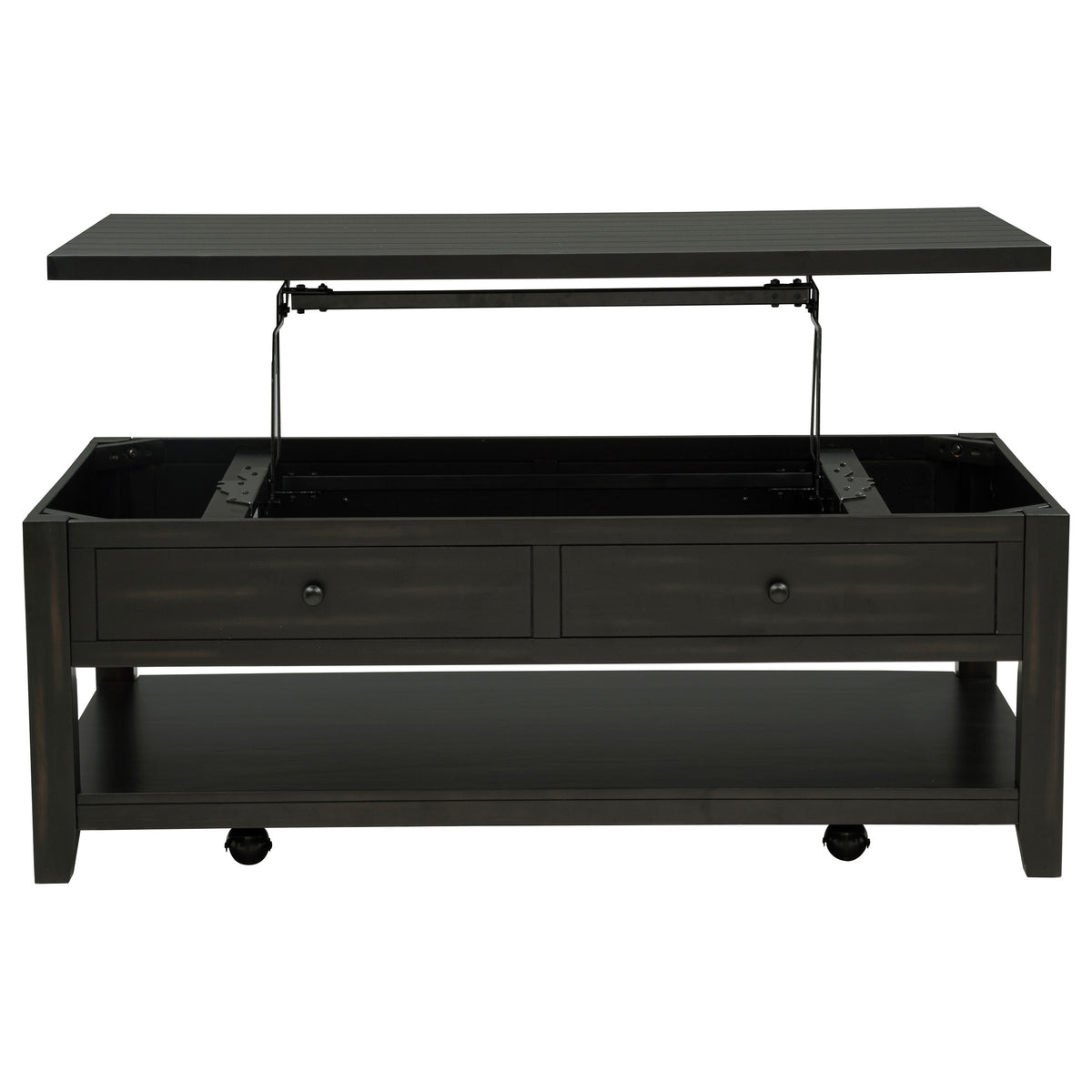 Payne 48" Lift-Top Coffee Table on Casters - Hidden Storage & Lower Shelf in Distressed Java – view 6