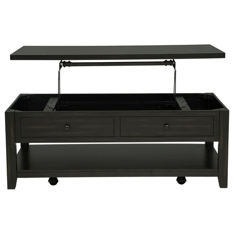 Payne 48" Lift-Top Coffee Table on Casters - Hidden Storage & Lower Shelf in Distressed Java – view 6
