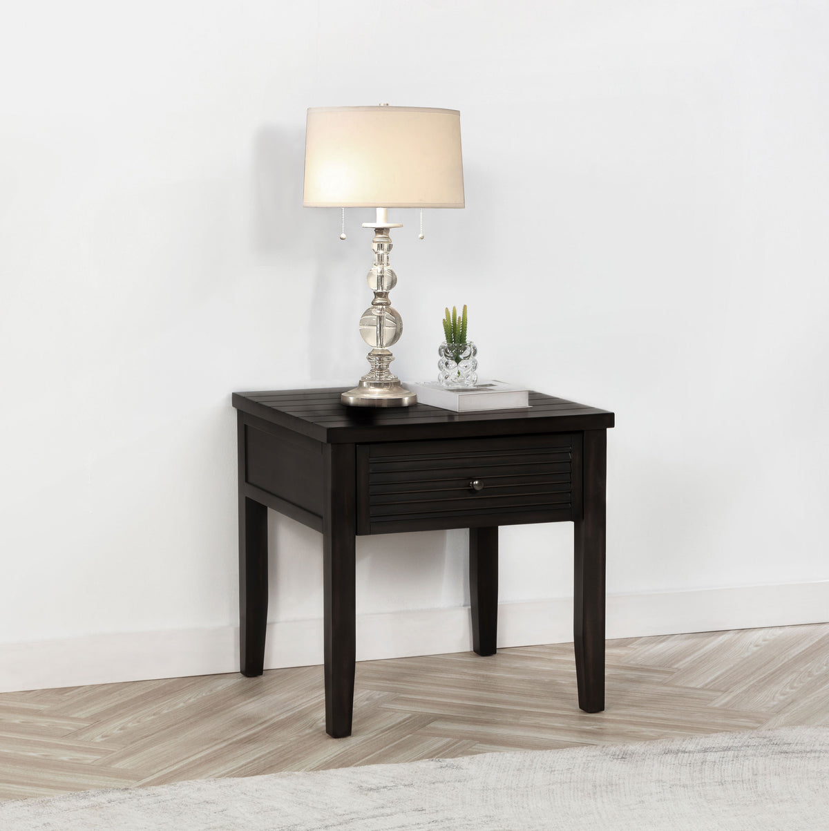 Concord Coffee Table & End Table - Distressed Java Planked Top with Louvered Drawers – view 2