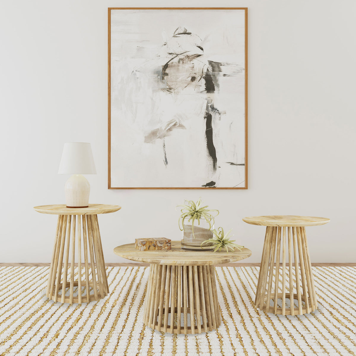 Touhy Round Solid Mango Wood Coffee & End Table - 3pcs- Coffee Table + 2 End Tables