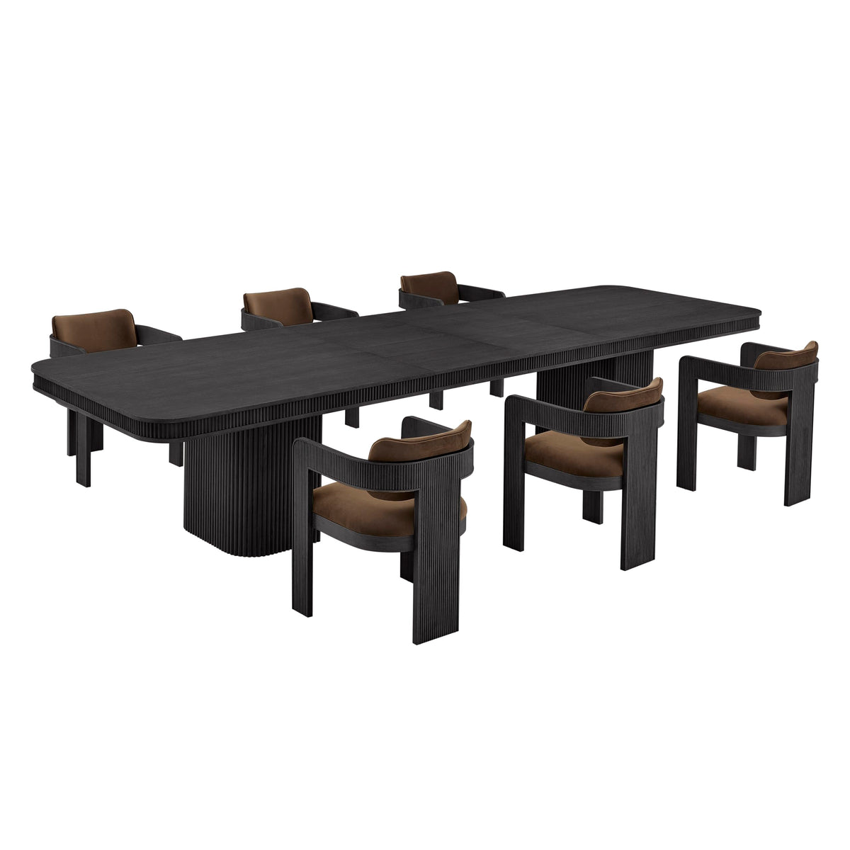Dinsmore 160" Mid Century Modern Fluted Rectangle Dining Table - angle view