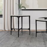 Hermas Round Genuine Marble Coffee & End Table Sets - White Marble Tops on Textured Black Metal – view 12