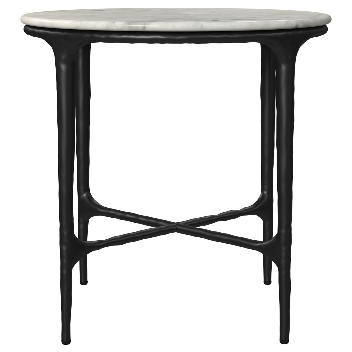 Hermas Round Genuine Marble Coffee & End Table Sets - White Marble Tops on Textured Black Metal – view 13