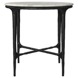 Hermas Round Genuine Marble Coffee & End Table Sets - White Marble Tops on Textured Black Metal – view 13
