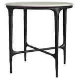Hermas Round Genuine Marble Coffee & End Table Sets - White Marble Tops on Textured Black Metal – view 14
