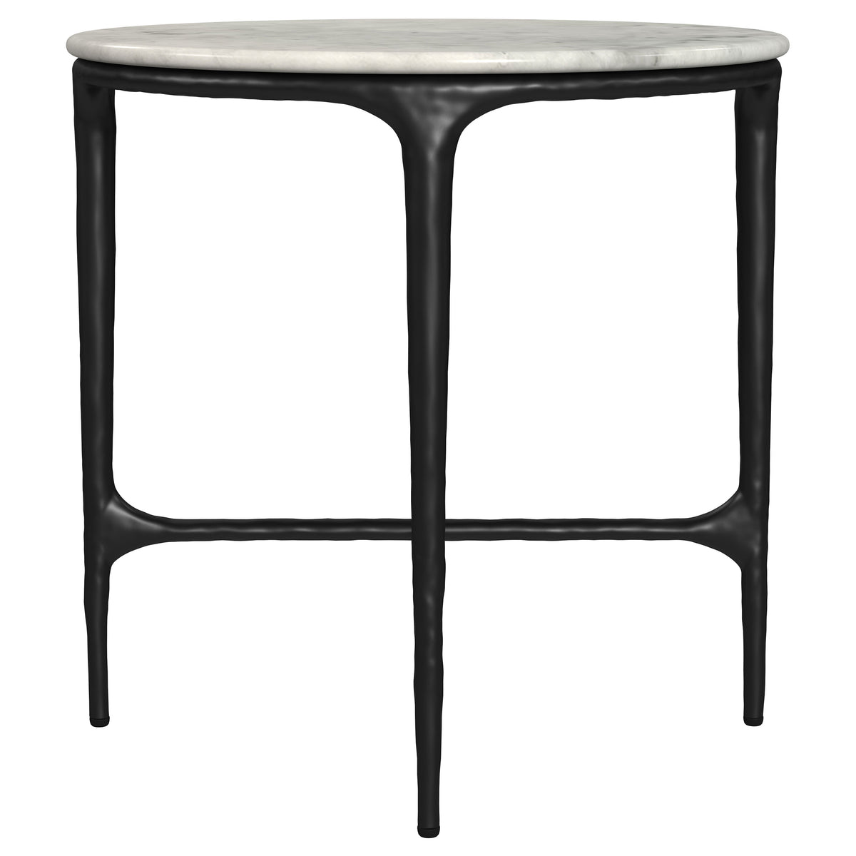 Hermas Round Genuine Marble Coffee & End Table Sets - White Marble Tops on Textured Black Metal – view 15