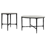 Hermas Round Genuine Marble Coffee & End Table Sets - White Marble Tops on Textured Black Metal – view 19