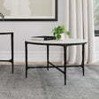 Hermas Round Genuine Marble Coffee & End Table Sets - White Marble Tops on Textured Black Metal – view 1