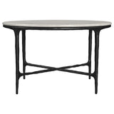 Hermas Round Genuine Marble Coffee & End Table Sets - White Marble Tops on Textured Black Metal – view 6