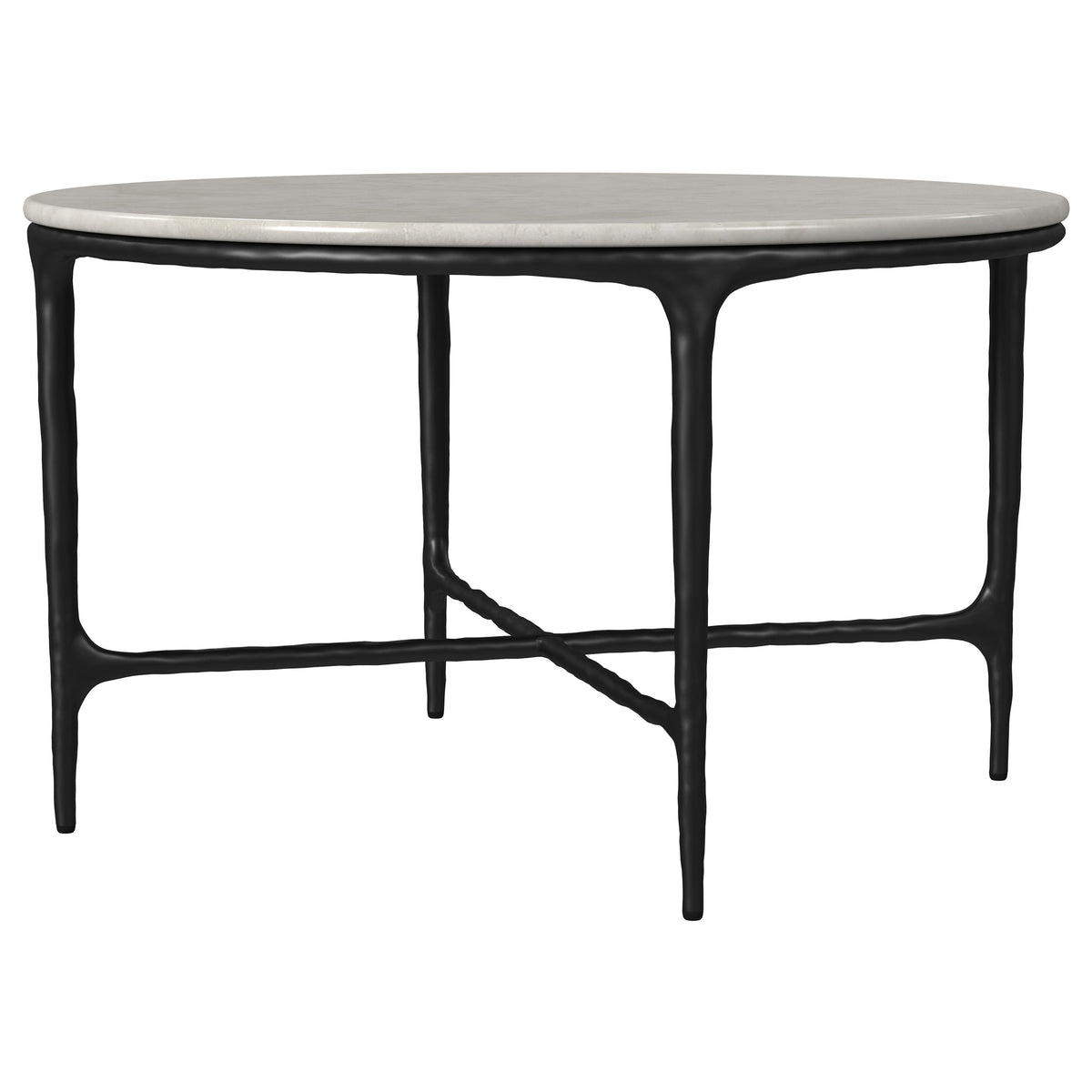Hermas Round Genuine Marble Coffee & End Table Sets - White Marble Tops on Textured Black Metal – view 7