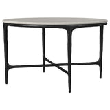 Hermas Round Genuine Marble Coffee & End Table Sets - White Marble Tops on Textured Black Metal – view 7