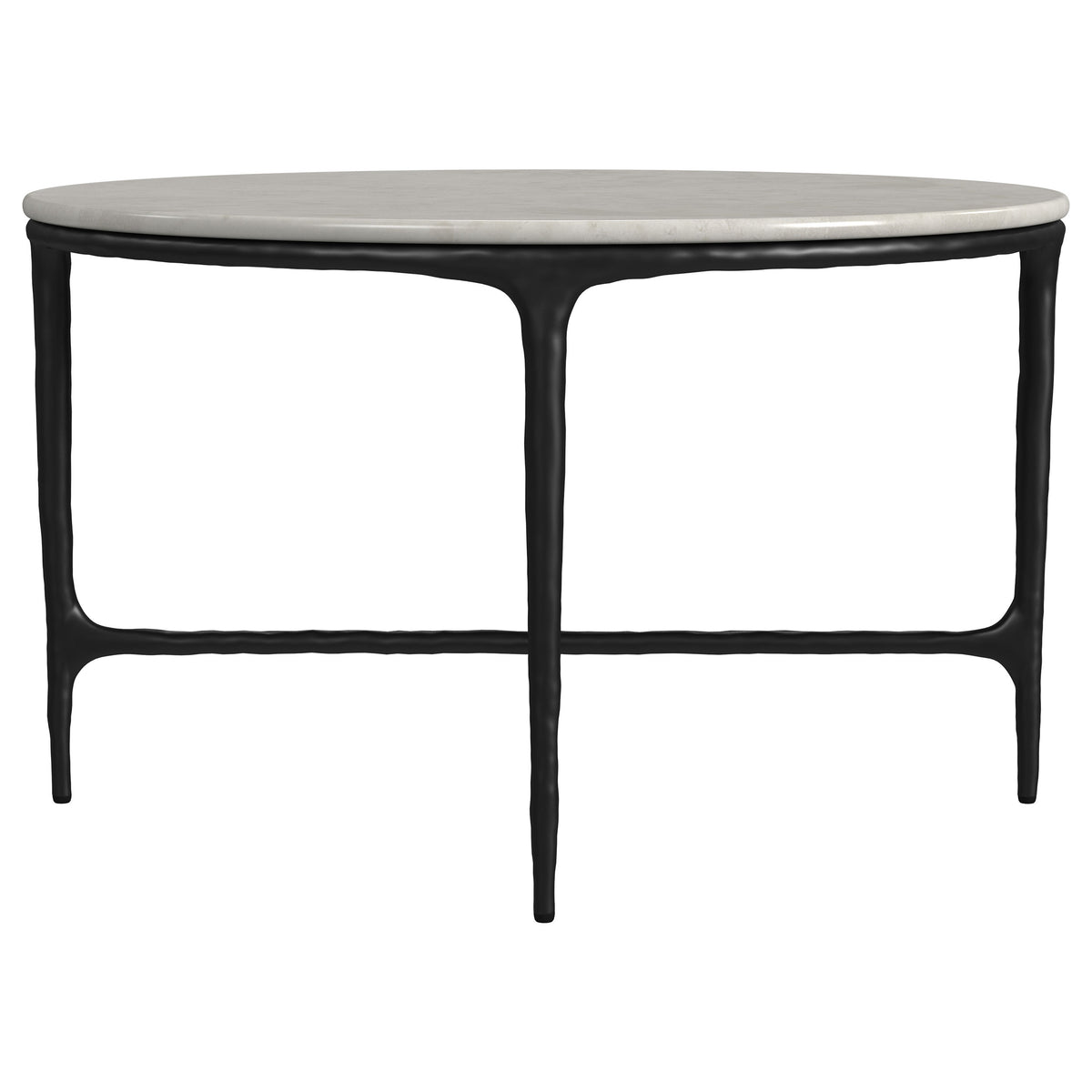 Hermas Round Genuine Marble Coffee & End Table Sets - White Marble Tops on Textured Black Metal – view 8
