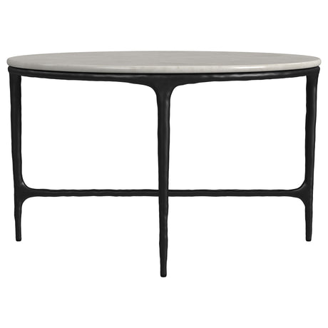 Hermas Round Genuine Marble Coffee & End Table Sets - White Marble Tops on Textured Black Metal – view 8