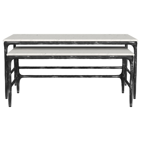 Ebby 2-Piece Nesting Coffee Tables - Genuine White Marble Tops on Antique Black Iron Frames – view 3