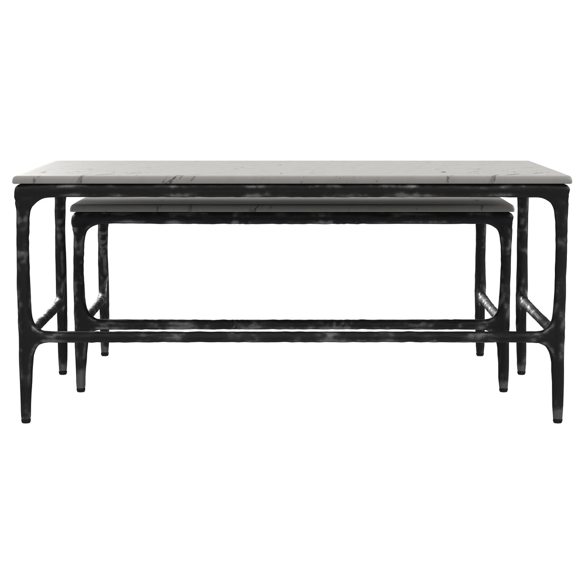 Ebby 2-Piece Nesting Coffee Tables - Genuine White Marble Tops on Antique Black Iron Frames – view 7