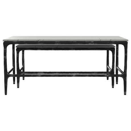 Ebby 2-Piece Nesting Coffee Tables - Genuine White Marble Tops on Antique Black Iron Frames – view 7