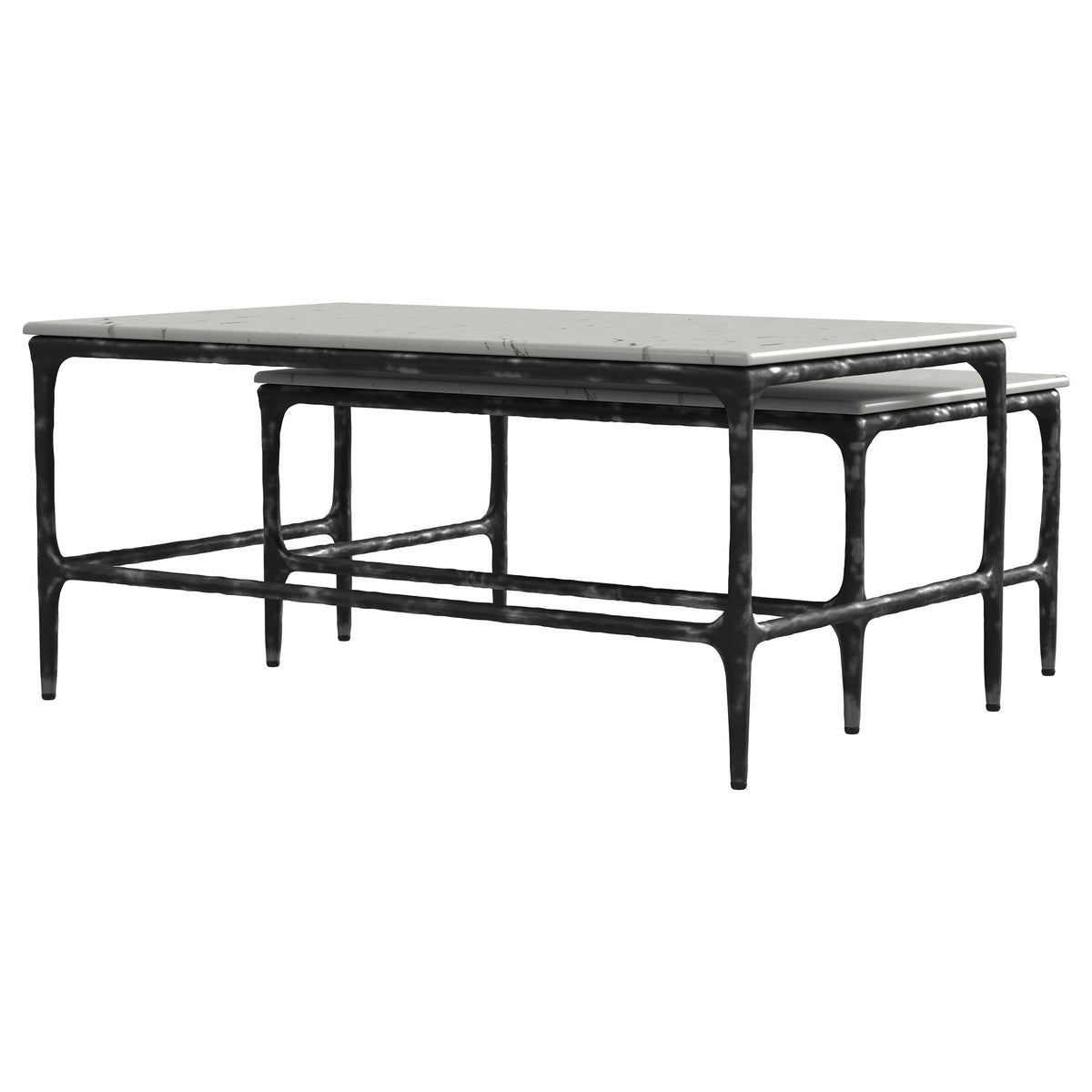 Ebby 2-Piece Nesting Coffee Tables - Genuine White Marble Tops on Antique Black Iron Frames – view 8