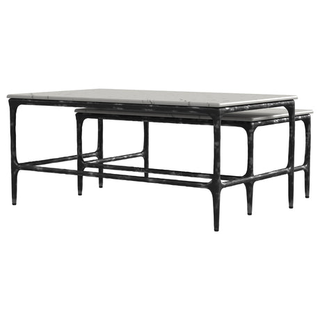 Ebby 2-Piece Nesting Coffee Tables - Genuine White Marble Tops on Antique Black Iron Frames – view 8