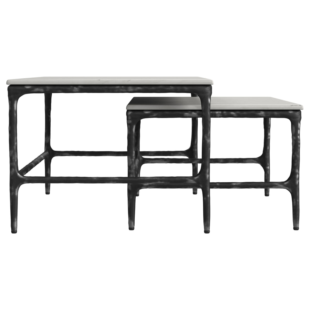Ebby 2-Piece Nesting Coffee Tables - Genuine White Marble Tops on Antique Black Iron Frames – view 9
