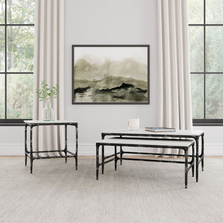 Ebby 2-Piece Nesting Coffee Tables - Genuine White Marble Tops on Antique Black Iron Frames – view 12
