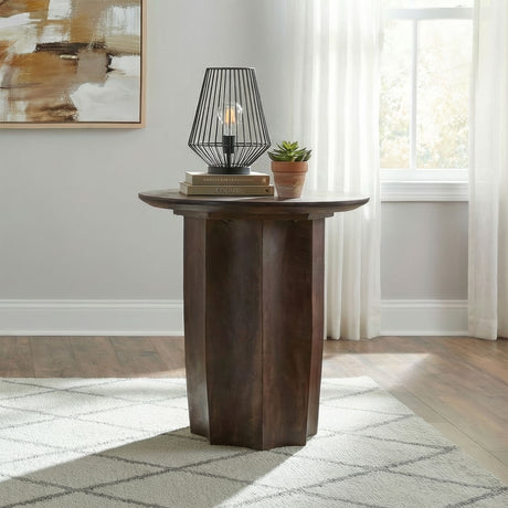 Cayenne Round Coffee Table & End Table Sets - Sculpted Pedestal Base in Solid Mango Wood, Walnut – view 2