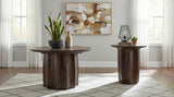 Cayenne Round Coffee Table & End Table Sets - Sculpted Pedestal Base in Solid Mango Wood, Walnut – view 16