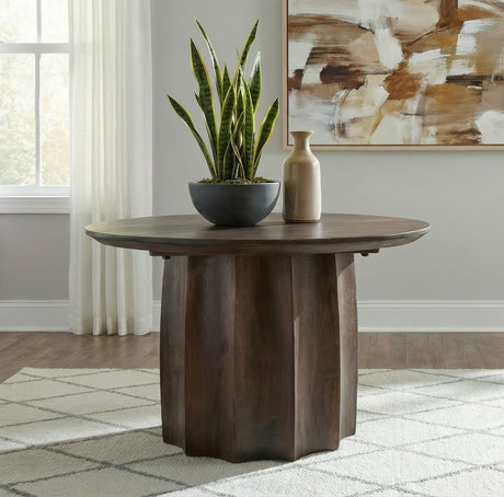 Cayenne Round Coffee Table & End Table Sets - Sculpted Pedestal Base in Solid Mango Wood, Walnut – view 1