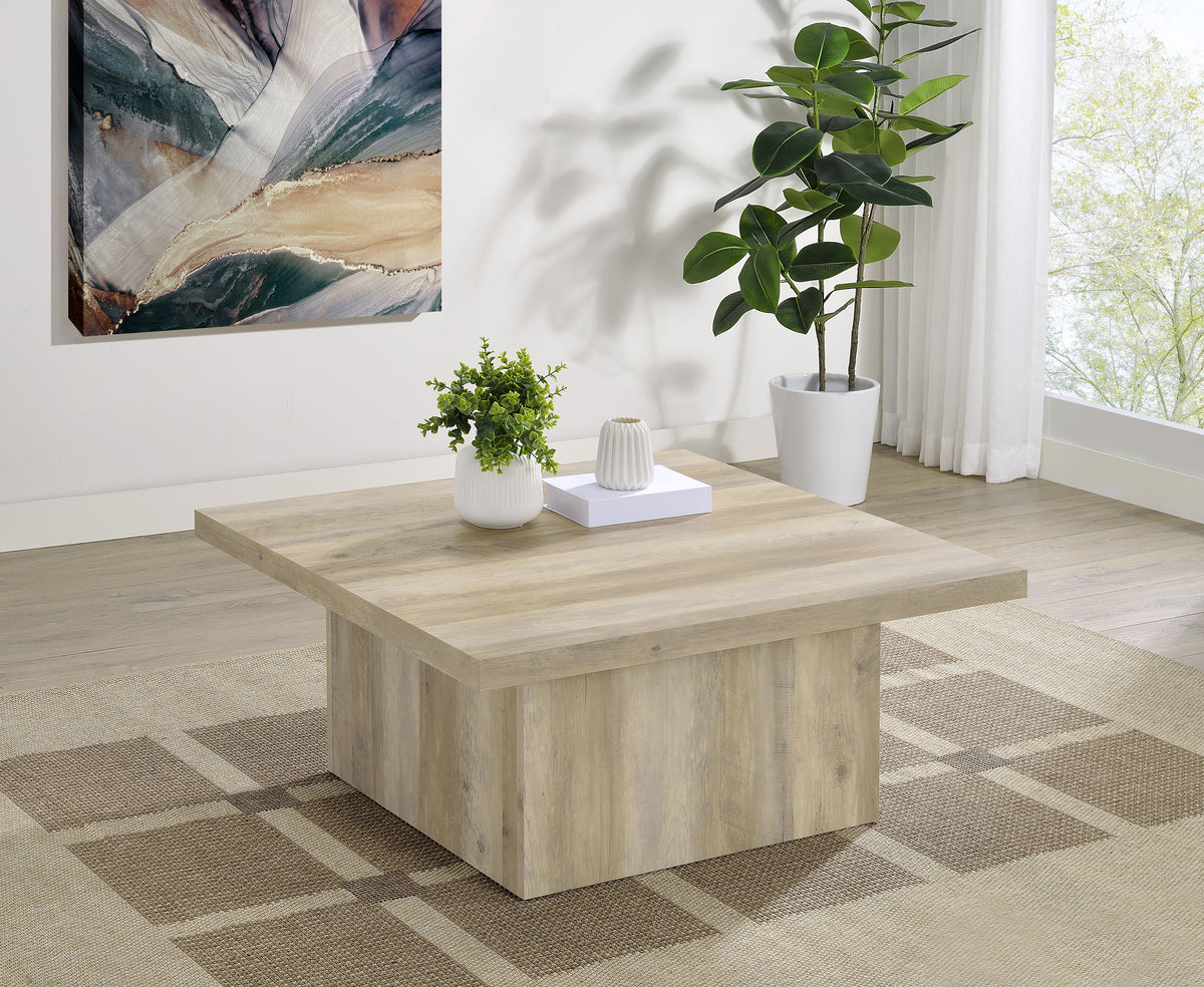 Devar Square Plinth Coffee & End Tables - Rustic Distressed Pine Finish – view 1