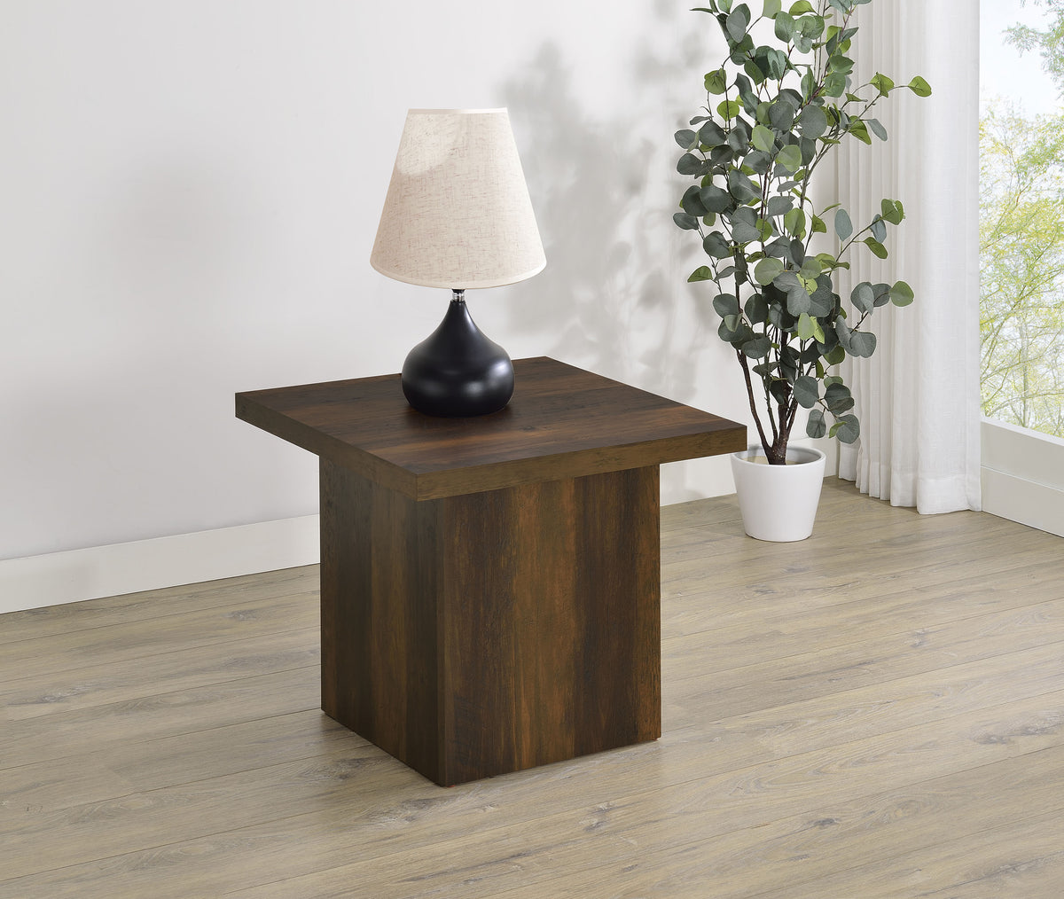 Devar Square Plinth Coffee Table & End Table Sets - Rustic Dark Pine Finish – view 2
