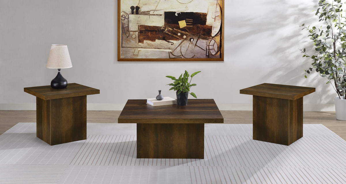 Devar Square Plinth Coffee Table & End Table Sets - 3pcs- Coffee Table + 2 End Tables