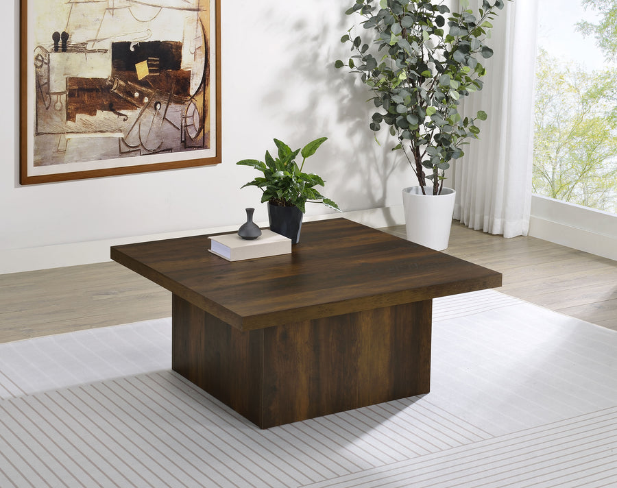 Devar Square Plinth Coffee Table & End Table Sets - Rustic Dark Pine Finish