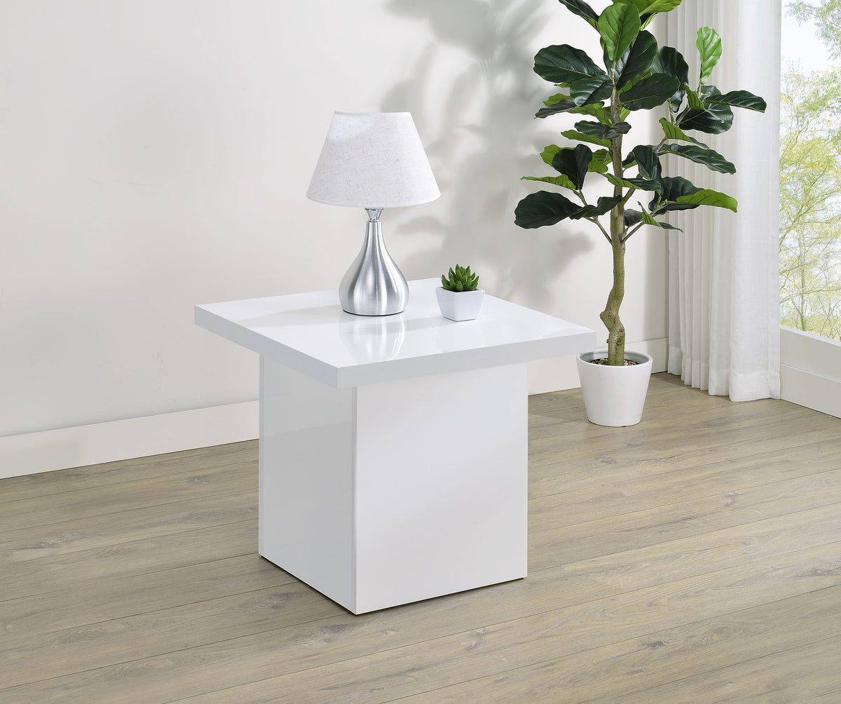 Devar Square Coffee & End Table - Sculptural Plinth Base in White High Gloss – view 2