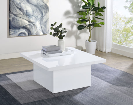 Devar Square Coffee & End Table - Sculptural Plinth Base in White High Gloss – view 1