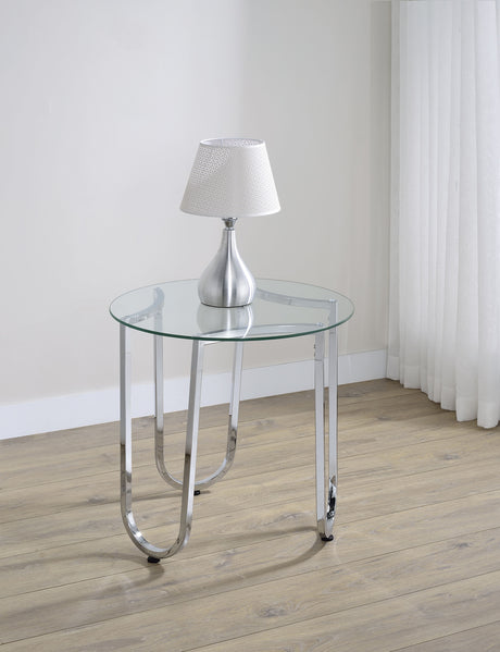 Beller Round Glass Coffee Table & End Table Sets - Tempered Glass Tops on Chrome Frames – view 2