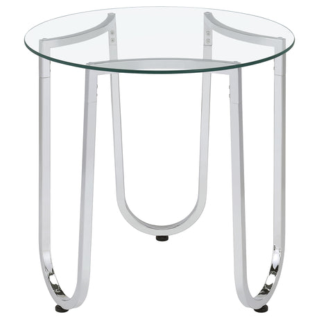Beller Round Glass Coffee Table & End Table Sets - Tempered Glass Tops on Chrome Frames – view 13
