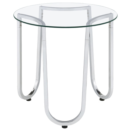 Beller Round Glass Coffee Table & End Table Sets - Tempered Glass Tops on Chrome Frames – view 15