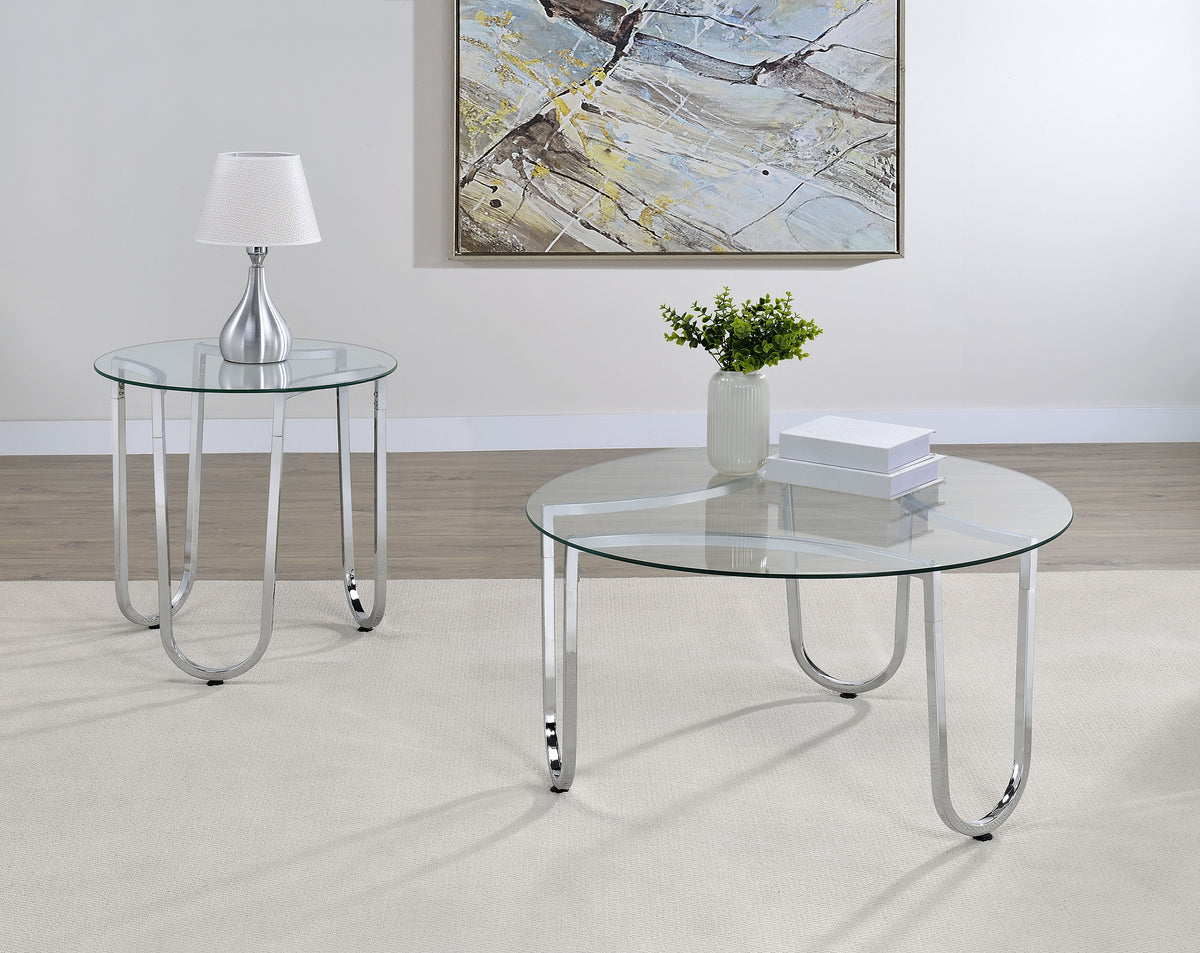 Beller Round Glass Coffee Table & End Table Sets - 2pcs- Coffee Table + End Table