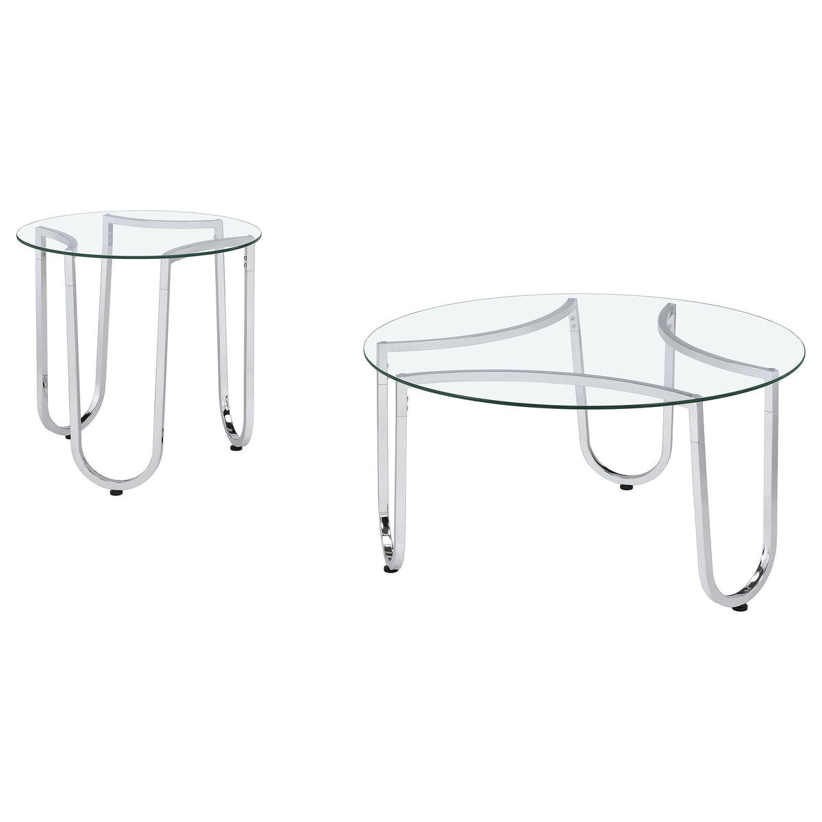 Beller Round Glass Coffee Table & End Table Sets - Tempered Glass Tops on Chrome Frames – view 19