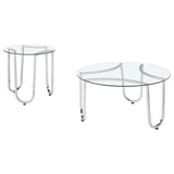 Beller Round Glass Coffee Table & End Table Sets - Tempered Glass Tops on Chrome Frames – view 19