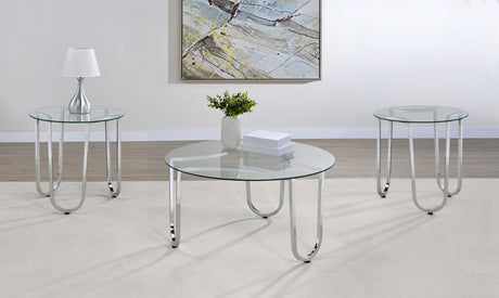 Beller Round Glass Coffee Table & End Table Sets - 3pcs- Coffee Table + 2 End Tables