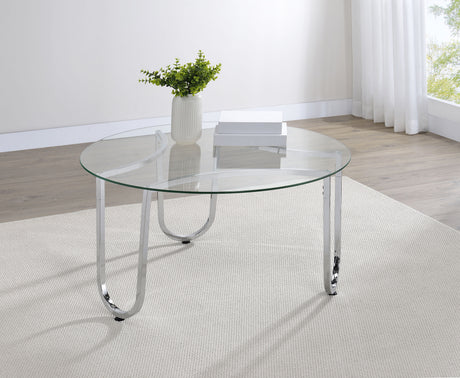 Beller Round Glass Coffee Table & End Table Sets - Tempered Glass Tops on Chrome Frames – view 1