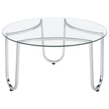 Beller Round Glass Coffee Table & End Table Sets - Tempered Glass Tops on Chrome Frames – view 7