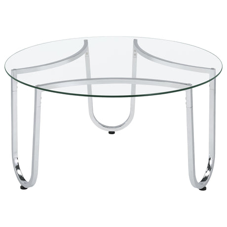 Beller Round Glass Coffee Table & End Table Sets - Tempered Glass Tops on Chrome Frames – view 7