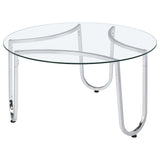 Beller Round Glass Coffee Table & End Table Sets - Tempered Glass Tops on Chrome Frames – view 8