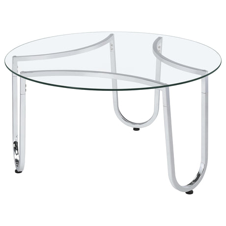 Beller Round Glass Coffee Table & End Table Sets - Tempered Glass Tops on Chrome Frames – view 8