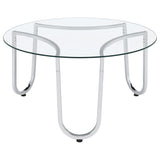 Beller Round Glass Coffee Table & End Table Sets - Tempered Glass Tops on Chrome Frames – view 9