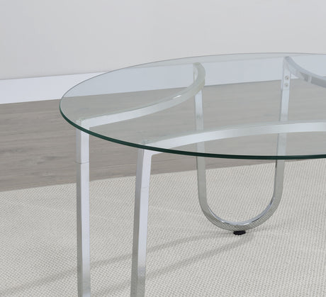 Beller Round Glass Coffee Table & End Table Sets - Tempered Glass Tops on Chrome Frames – view 10