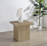 Devar Square Cocktail Coffee Table & End Table Sets - Thick Block Profile in Latte Wood Grain – view 2