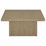 Devar Square Cocktail Coffee Table & End Table Sets - Thick Block Profile in Latte Wood Grain – view 7